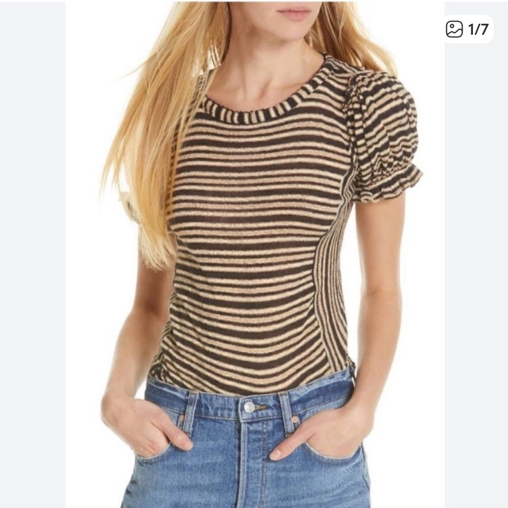 Free People Take One For The Team Stripe Puff Sleeve - Free People Cotton